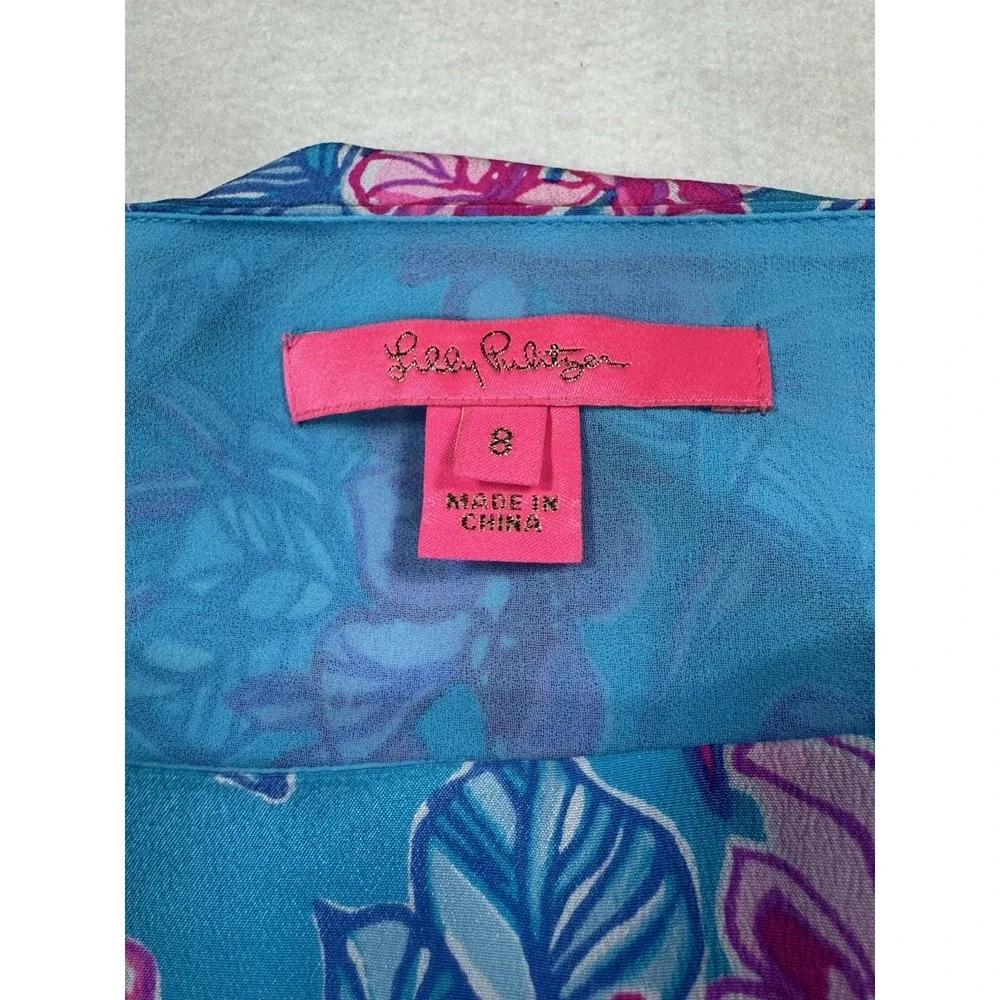 Lilly Pulitzer Size 8 Blue Pink Tropical Floral Chain Neck Sleevless Top - Picture 2 of 11